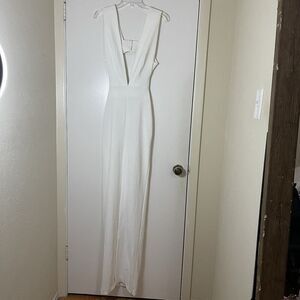 NEW! SOLACE London white plunge vneck maxi front slit dress US 4 *READ DESCR*